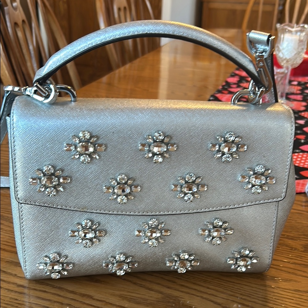 Elegant Michael Kors Leather Silver Embellished Handbag
